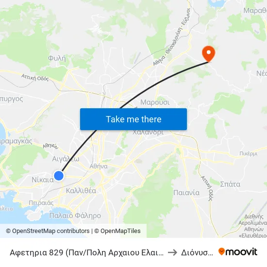 Αφετηρια 829 (Παν/Πολη Αρχαιου Ελαιωνα) to Διόνυσος map