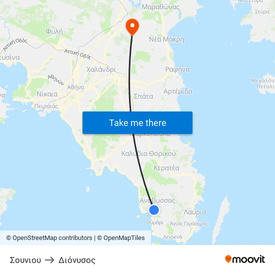 Σουνιου to Διόνυσος map