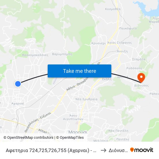 Αφετηρια 724,725,726,755,755β,878 (Αχαρναι) - Axarnai to Διόνυσος map
