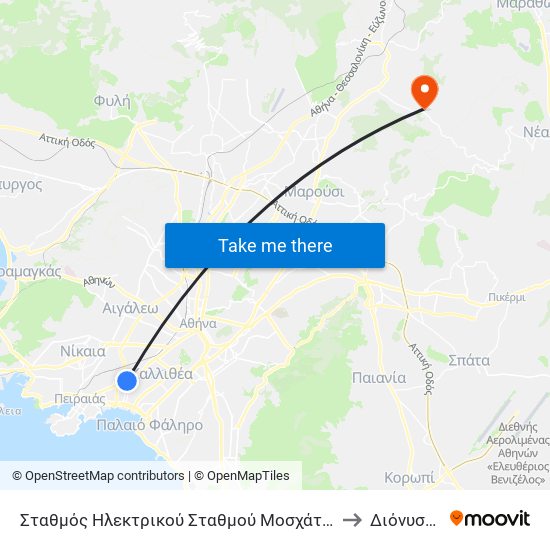 Σταθμός Ηλεκτρικού Σταθμού Μοσχάτου to Διόνυσος map