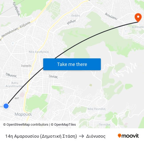 14η Αμαρουσίου (Δημοτική Στάση) to Διόνυσος map