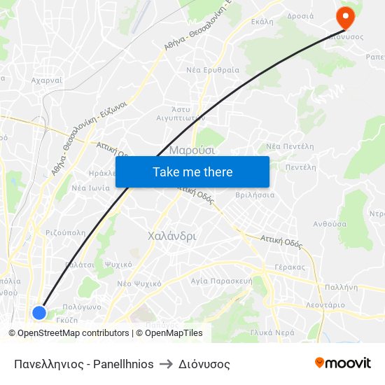 Πανελληνιος - Panellhnios to Διόνυσος map