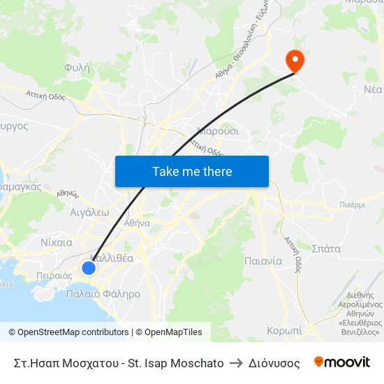 Στ.Ησαπ Μοσχατου - St. Isap Moschato to Διόνυσος map