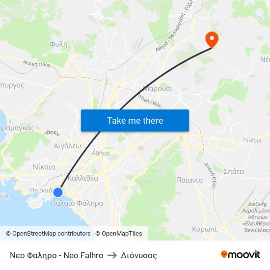 Νεο Φαληρο - Neo Falhro to Διόνυσος map