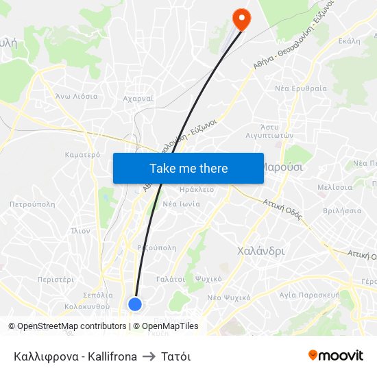 Καλλιφρονα - Kallifrona to Τατόι map