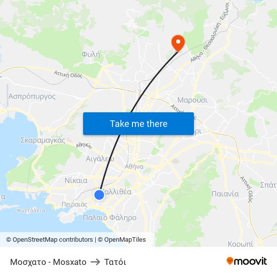 Μοσχατο - Mosxato to Τατόι map