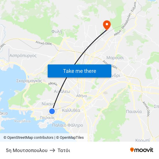 5η Μουτσοπουλου to Τατόι map