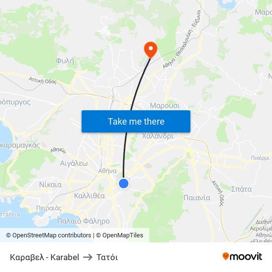 Καραβελ - Karabel to Τατόι map