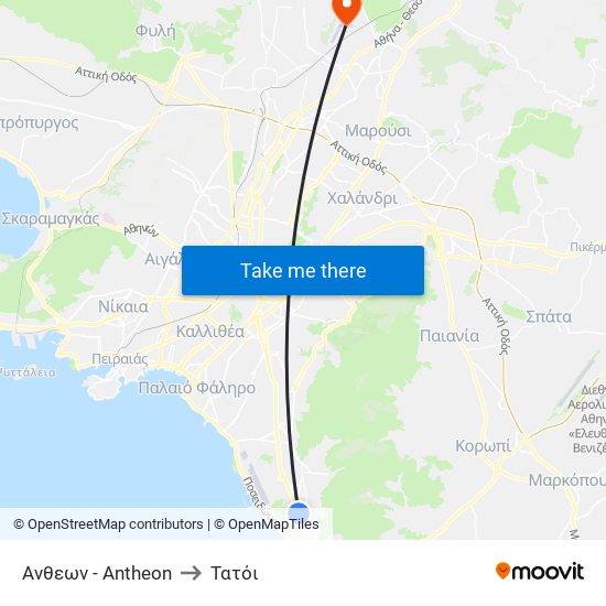 Ανθεων - Antheon to Τατόι map