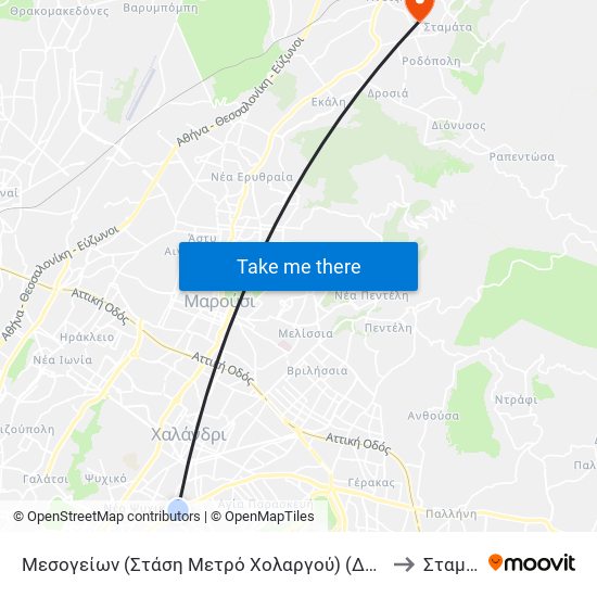 Μεσογείων (Στάση Μετρό Χολαργού) (Δημοτική Στάση) to Σταμάτα map