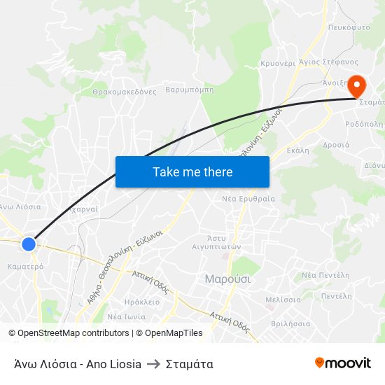 Άνω Λιόσια - Ano Liosia to Σταμάτα map