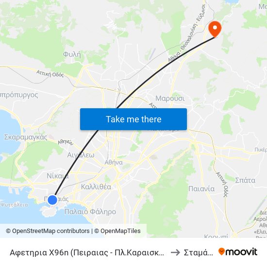 Αφετηρια Χ96n (Πειραιας - Πλ.Καραισκακη)) to Σταμάτα map