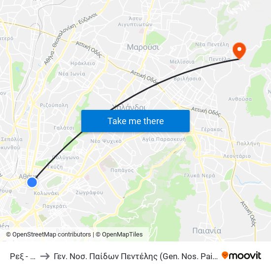 Ρεξ - Rex to Γεν. Νοσ. Παίδων Πεντέλης (Gen. Nos. Paidon Pentelis) map