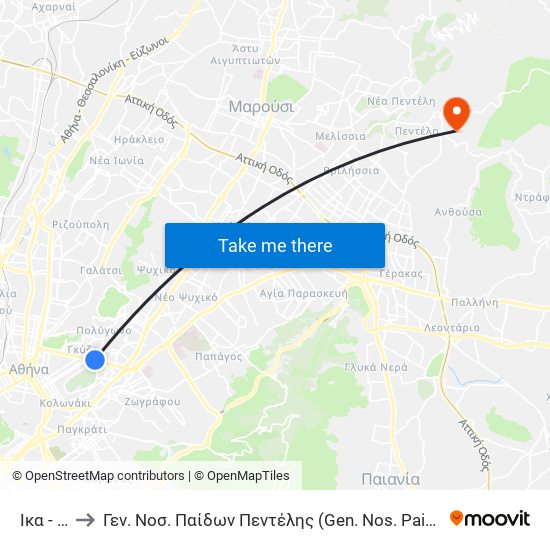 Ικα - Ika to Γεν. Νοσ. Παίδων Πεντέλης (Gen. Nos. Paidon Pentelis) map