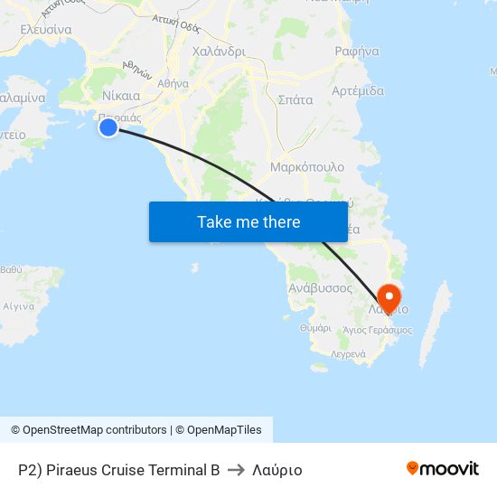 P2) Piraeus Cruise Terminal B to Λαύριο map