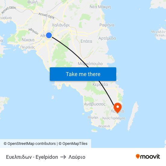Ευελπιδων - Eyelpidon to Λαύριο map