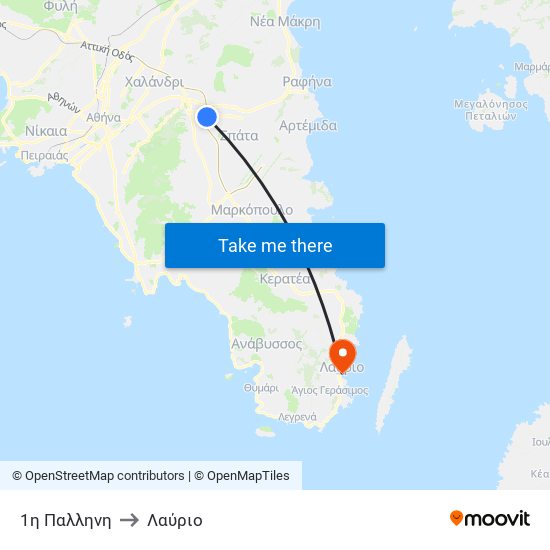 1η Παλληνη to Λαύριο map
