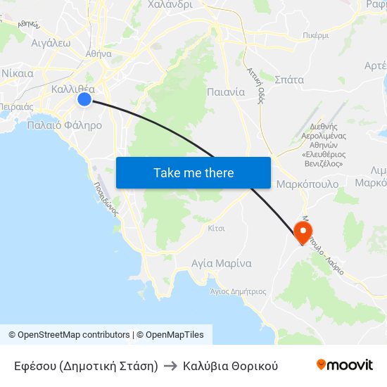 Εφέσου (Δημοτική Στάση) to Καλύβια Θορικού map