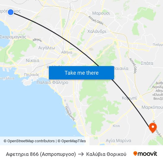Αφετηρια 866 (Ασπροπυργοσ) to Καλύβια Θορικού map