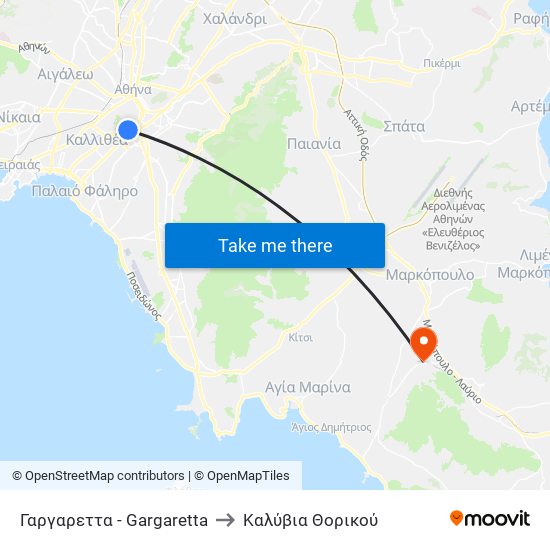 Γαργαρεττα - Gargaretta to Καλύβια Θορικού map