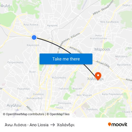 Άνω Λιόσια - Ano Liosia to Χαλάνδρι map