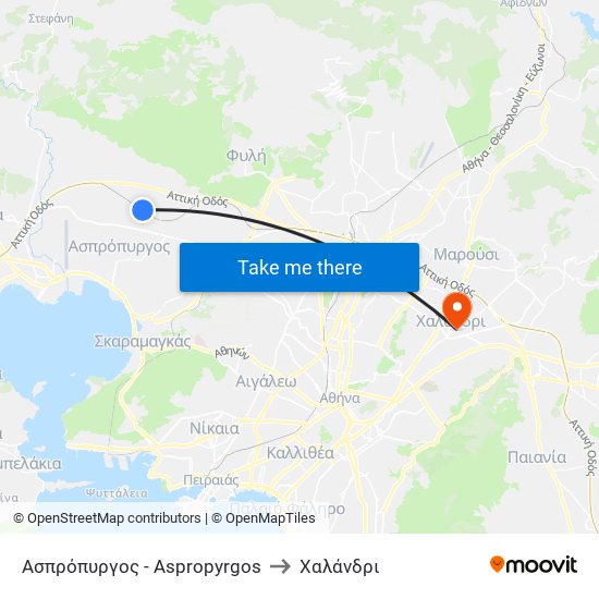 Ασπρόπυργος - Aspropyrgos to Χαλάνδρι map