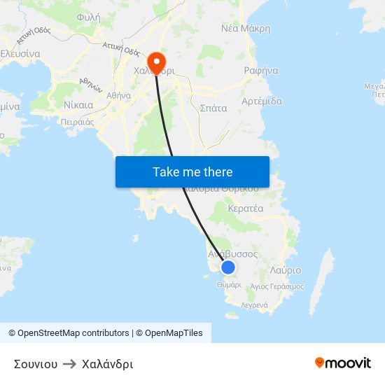 Σουνιου to Χαλάνδρι map