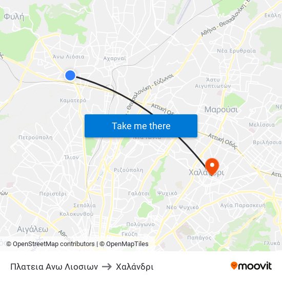 Πλατεια Ανω Λιοσιων to Χαλάνδρι map