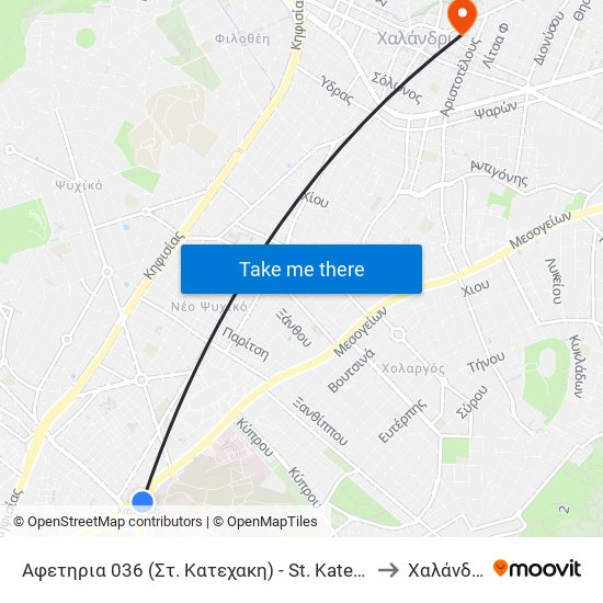Αφετηρια 036 (Στ. Κατεχακη) - St. Katexakh to Χαλάνδρι map