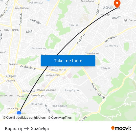 Βαριωτη to Χαλάνδρι map