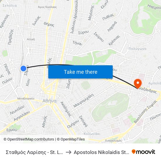 Σταθμός Λαρίσης - St. Larissis to Apostolos Nikolaidis Stadium map