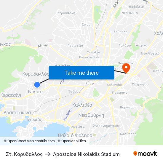 Στ. Κορυδαλλος to Apostolos Nikolaidis Stadium map