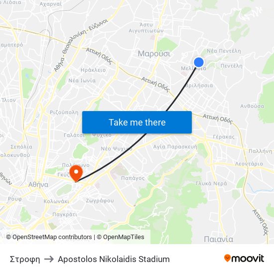 Στροφη to Apostolos Nikolaidis Stadium map