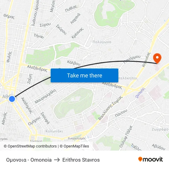 Ομονοια - Omonoia to Red Cross map