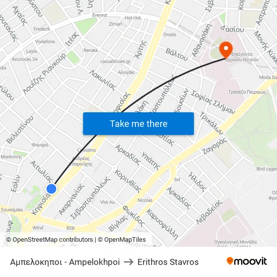 Αμπελοκηποι - Ampelokhpoi to Red Cross map