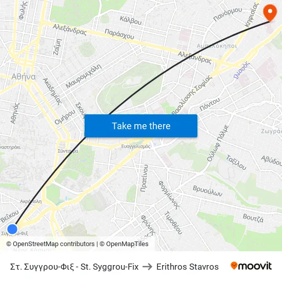 Syggrou-Fix Station to Red Cross map