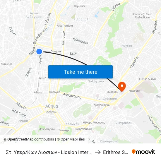 Στ. Υπερ/Κων Λιοσιων - Liosion Intercity Bus Station to Red Cross map