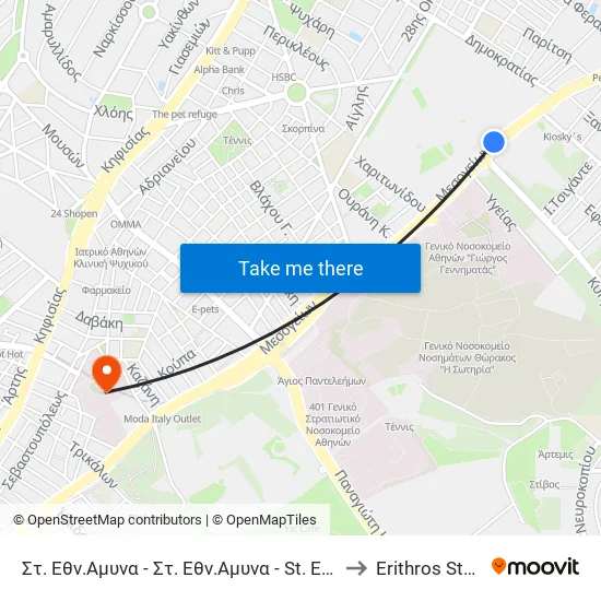 Στ. Εθν.Αμυνα - Στ. Εθν.Αμυνα - St. Ethn. Amyna to Red Cross map