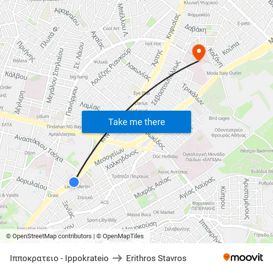 Ιπποκρατειο - Ippokrateio to Red Cross map