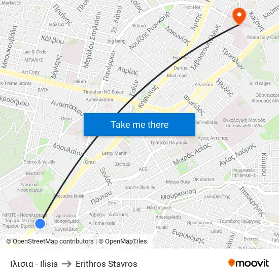 Ιλισια - Ilisia to Red Cross map