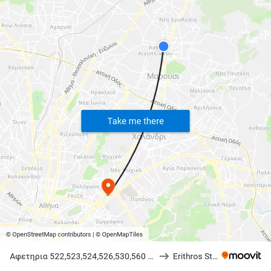 Αφετηρια 522,523,524,526,530,560 (Στ. Κηφισιασ) to Red Cross map