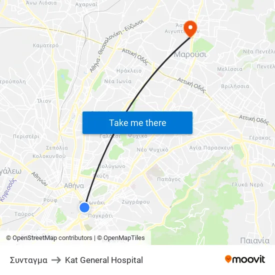 Σύνταγμα to Kat General Hospital map