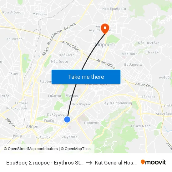 Ερυθρος Σταυρος - Erythros Stayros to Kat General Hospital map