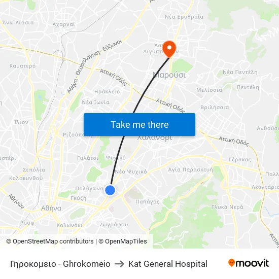 Γηροκομειο - Ghrokomeio to Kat General Hospital map