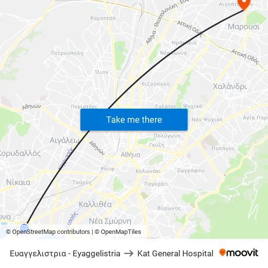 Ευαγγελιστρια - Eyaggelistria to Kat General Hospital map