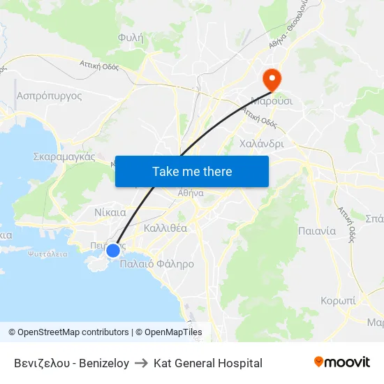 Βενιζελου - Βenizeloy to Kat General Hospital map