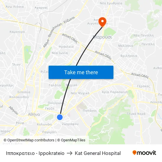 Ιπποκρατειο - Ippokrateio to Kat General Hospital map