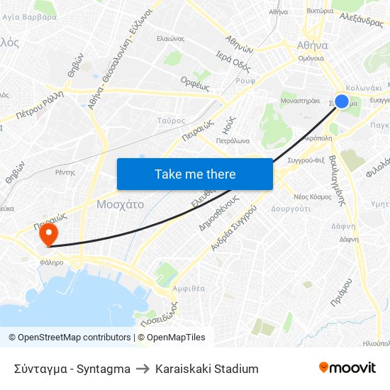 Σύνταγμα - Syntagma to Karaiskaki Stadium map