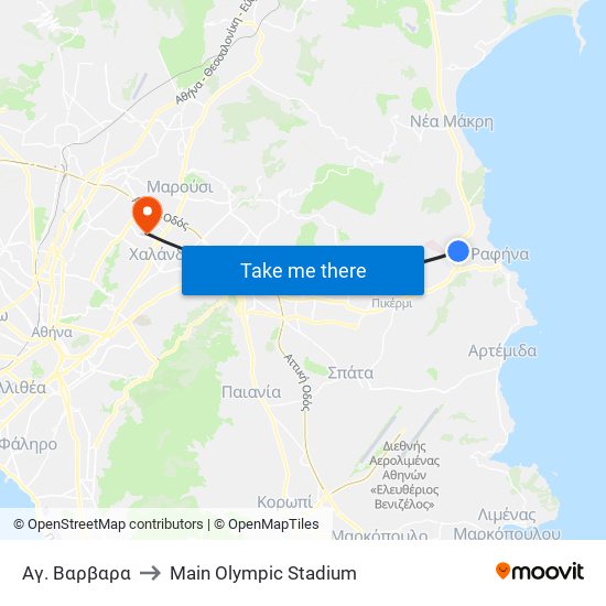 Αγ. Βαρβαρα to Main Olympic Stadium map