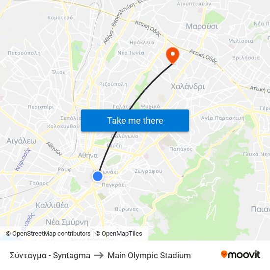 Σύνταγμα - Syntagma to Main Olympic Stadium map